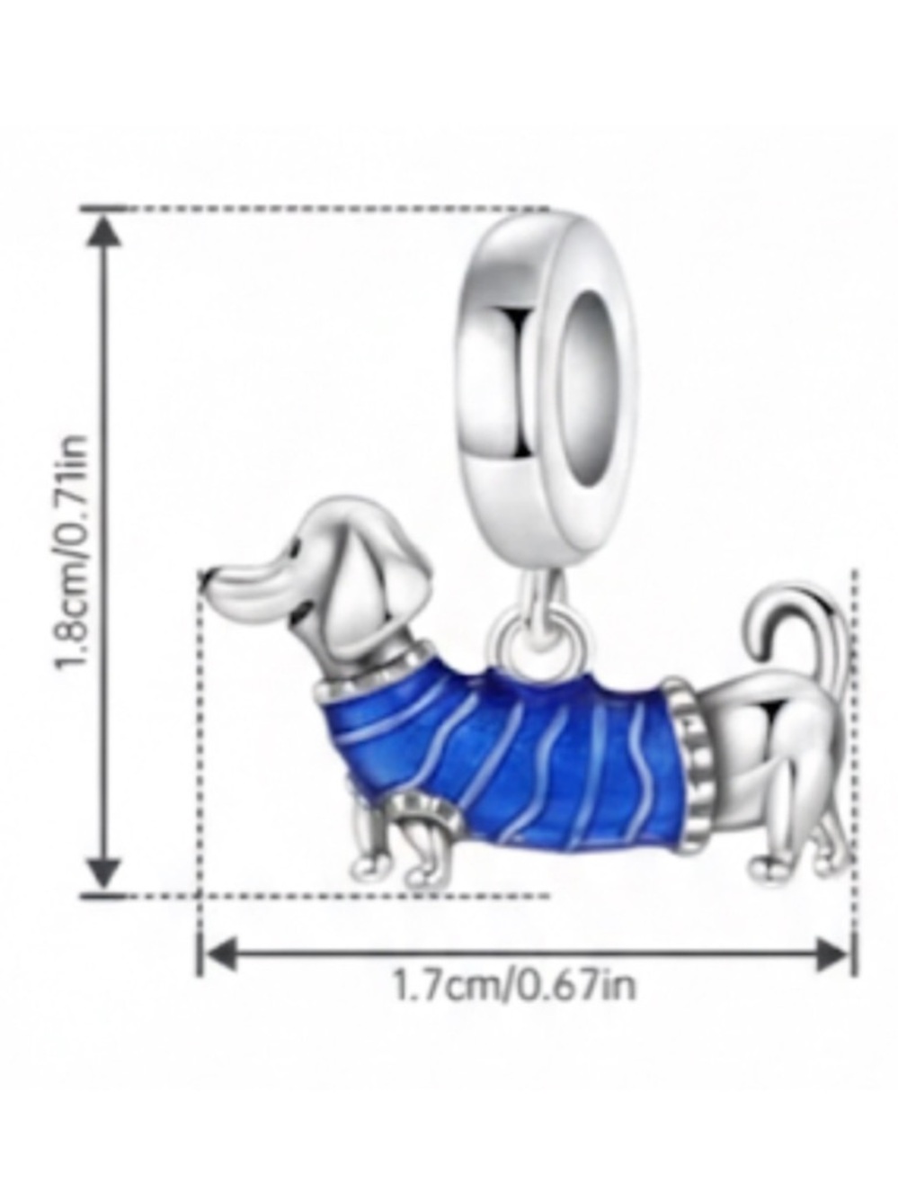 NWT 925 Sterling Silver Dachshund Charm Blue Enamel Dog Bead for Bracelet - Picture 4 of 5